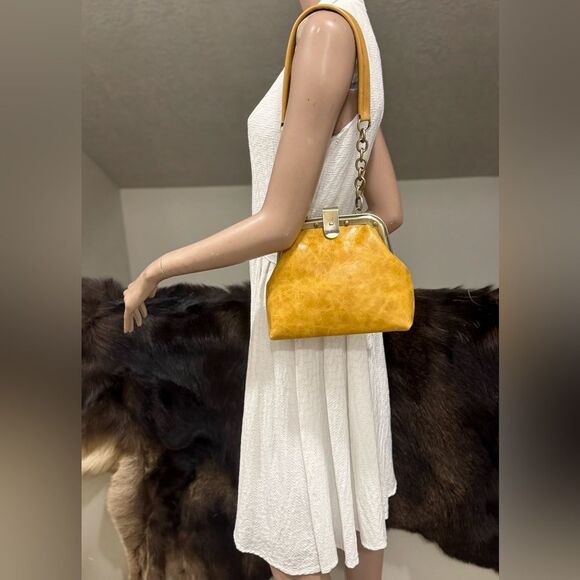 Unique Distressed Leather Handmade Rivet frame Push Lock Purse, Multi Use Style. - Picture 6 of 15